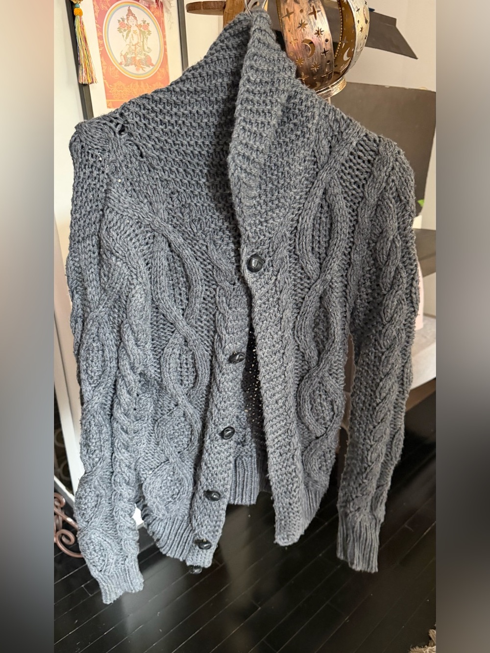 DIESEL Gray Cable Knit Shawl Collar Sweater Cardigan SIZE S UNISEX